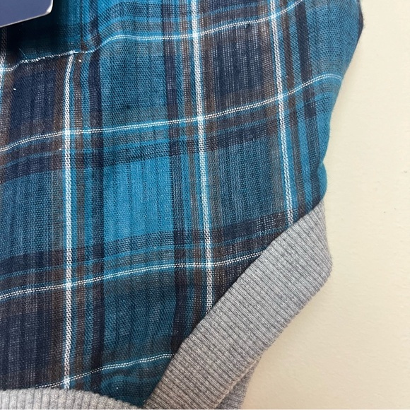 Me & Henry Woven One piece (0-3m) Bodysuit Blue Green Plaid Button Up NWT - Picture 2 of 10